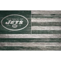 New York Jets Wall Art | Wall Art^ 11'' X 19'' Distressed Flag Sign