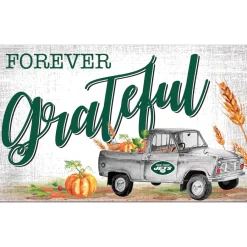 New York Jets Holiday Items | Holiday Decorations^ 11" X 19" Forever Grateful Sign