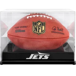 New York Jets Display Cases^ Black Base Acrylic Football Display Case With Mirror Back And Matte Finish