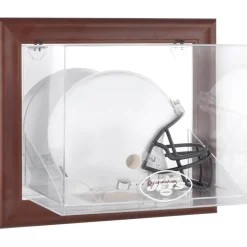 New York Jets Display Cases^ Brown Framed Wall-Mountable Logo Helmet Case