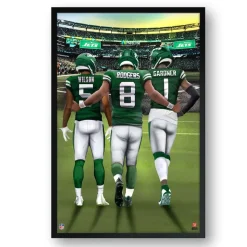 New York Jets Wall Art | Wall Art^ Framed 14" X 20" Three-Player Art Print