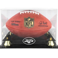New York Jets Display Cases^ Golden Classic Team Logo Football Display Case