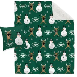 New York Jets Holiday Items | Holiday Decorations^ Holiday Reindeer Blanket And Pillow Combo Set