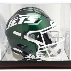 New York Jets Display Cases^ Mahogany Helmet Logo Display Case With Mirror Back