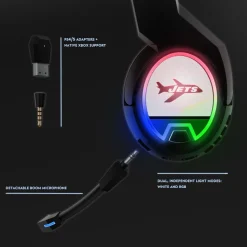 New York Jets Music^ Throwback Logo Wireless Bluetooth Gaming Headphones & Stand