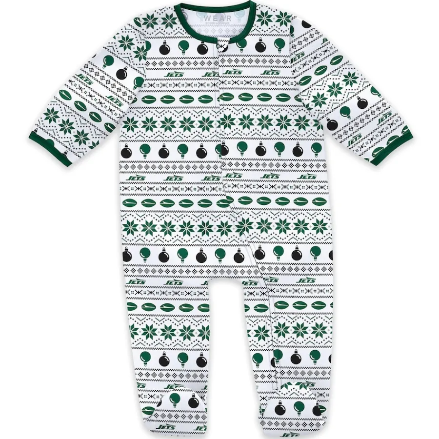 Kids New York Jets Underwear & Sleepwear^Newborn & Infant WEAR By Erin Andrews Allover Print Full-Zip Sleeper & Bib Set