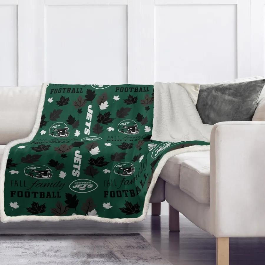 New York Jets Holiday Items | Holiday Decorations^Pegasus 60" X 70" Fall, Family & Football Flannel Fleece Sherpa Blanket