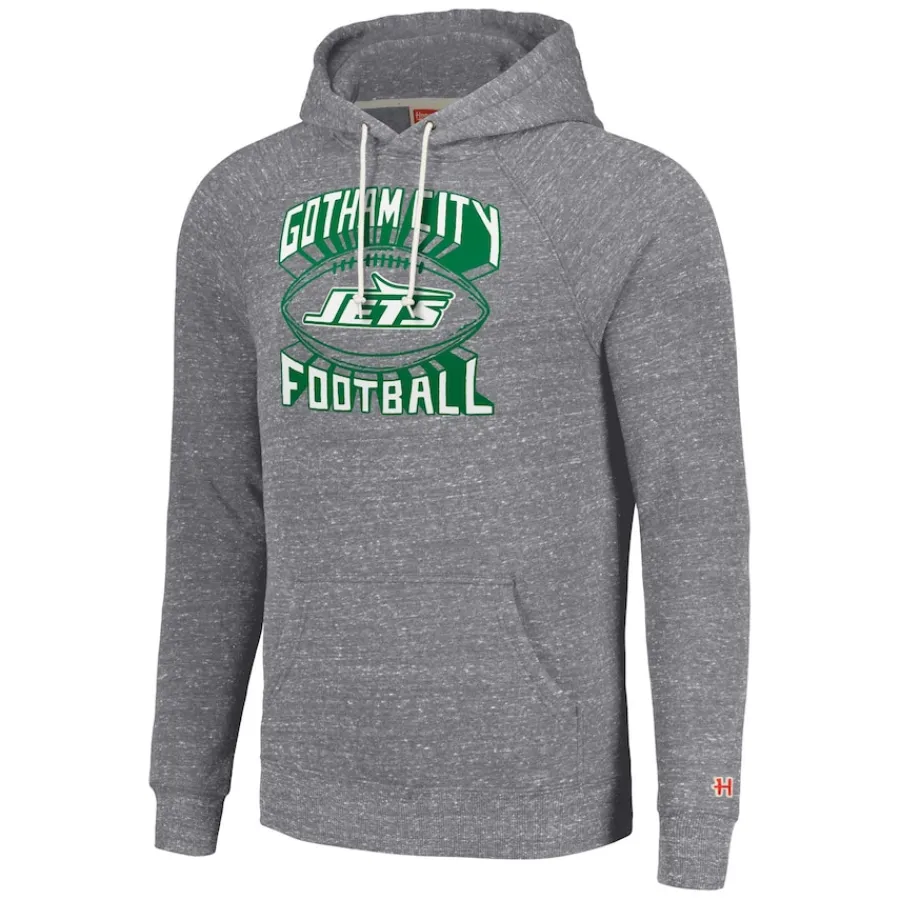 New York Jets Sweatshirts & Fleece | Men^Unisex Homage Gray Hyperlocal Raglan Pullover Hoodie