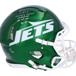 New York Jets Autographed Items | Helmets^Vinny Testaverde Autographed Riddell Speed Authentic Helmet With Monday Night Miracle Inscriptions - Limited Edition Of 12