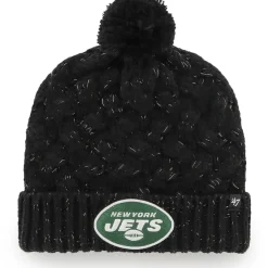 Women New York Jets Hats | Women^Women's '47 Black Fiona Logo Cuffed Knit Hat With Pom