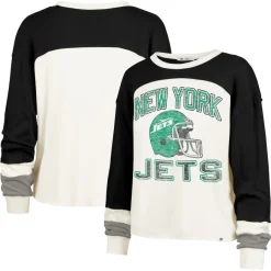 Women New York Jets T-Shirts | Women^Women's '47 Cream Double Header Curve Raglan Long Sleeve Crop Top