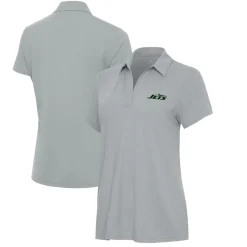 Women New York Jets Polos^Women's Antigua Gray Era V-Neck Polo