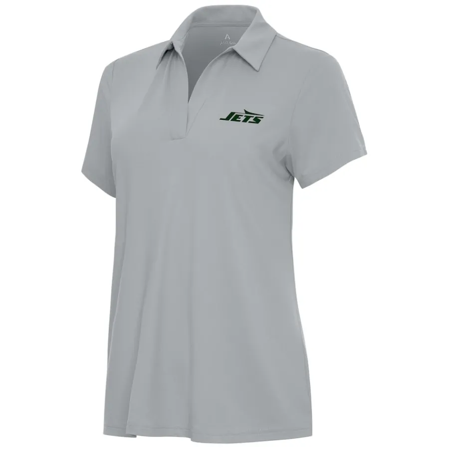 Women New York Jets Polos^Women's Antigua Gray Era V-Neck Polo