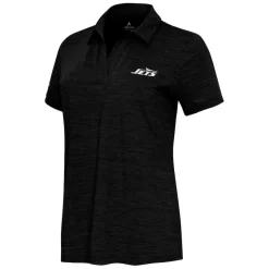 Women New York Jets Polos^Women's Antigua Heather Black Layout V-Neck Polo