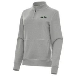Women New York Jets Jackets | Sweatshirts & Fleece^Women's Antigua Heather Gray Crush Quarter-Zip Jacket