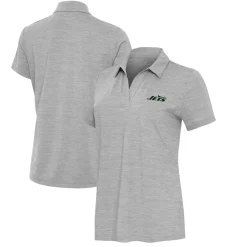 Women New York Jets Polos^Women's Antigua Heather Gray Layout V-Neck Polo