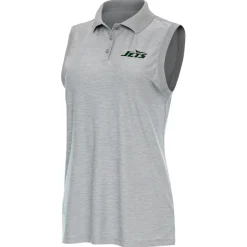 Women New York Jets Polos^Women's Antigua Heather Gray Recap Sleeveless Polo
