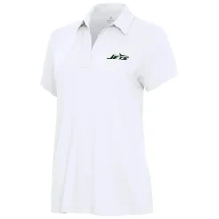 Women New York Jets Polos^Women's Antigua White Era V-Neck Polo