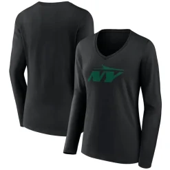 New York Jets Long Sleeved^Women's Black Secondary Logo Long Sleeve V-Neck T-Shirt