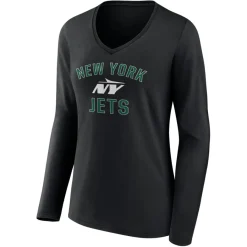Women New York Jets T-Shirts | Women^Women's Black Victory Arch Long Sleeve V-Neck T-Shirt