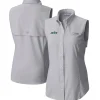New York Jets Tank Tops^Women's Columbia Gray PFG Tamiami Omni-Shade Sleeveless Button-Up Shirt