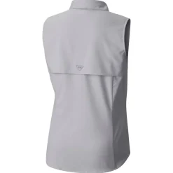 New York Jets Tank Tops^Women's Columbia Gray PFG Tamiami Omni-Shade Sleeveless Button-Up Shirt