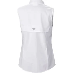 New York Jets Tank Tops^Women's Columbia White PFG Tamiami Omni-Shade Sleeveless Button-Up Shirt