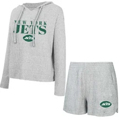 Women New York Jets Underwear & Sleepwear^Women's Concepts Sport Gray Juniper Long Sleeve Hoodie T-Shirt & Shorts Set