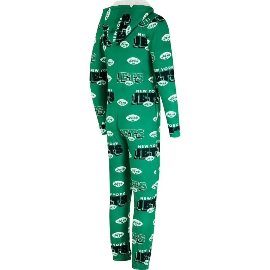 Women New York Jets Underwear & Sleepwear^Women's Concepts Sport Kelly Green Throwback Roadway Allover Print Microfleece Full-Zip Union Suit