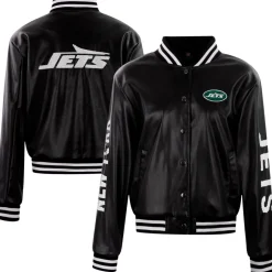 Women New York Jets Jackets^Women's Cuce Black Vegan Leather Full-Snap Jacket