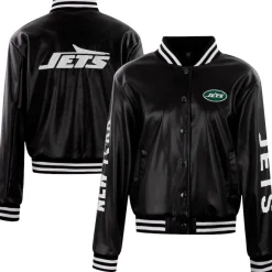 Women New York Jets Jackets^Women's Cuce Black Vegan Leather Full-Snap Jacket