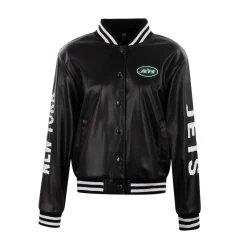 Women New York Jets Jackets^Women's Cuce Black Vegan Leather Full-Snap Jacket