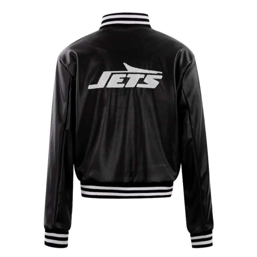 Women New York Jets Jackets^Women's Cuce Black Vegan Leather Full-Snap Jacket