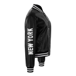 Women New York Jets Jackets^Women's Cuce Black Vegan Leather Full-Snap Jacket