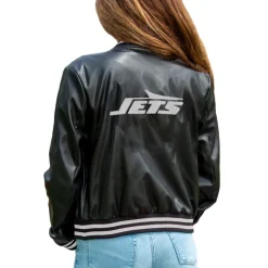 Women New York Jets Jackets^Women's Cuce Black Vegan Leather Full-Snap Jacket
