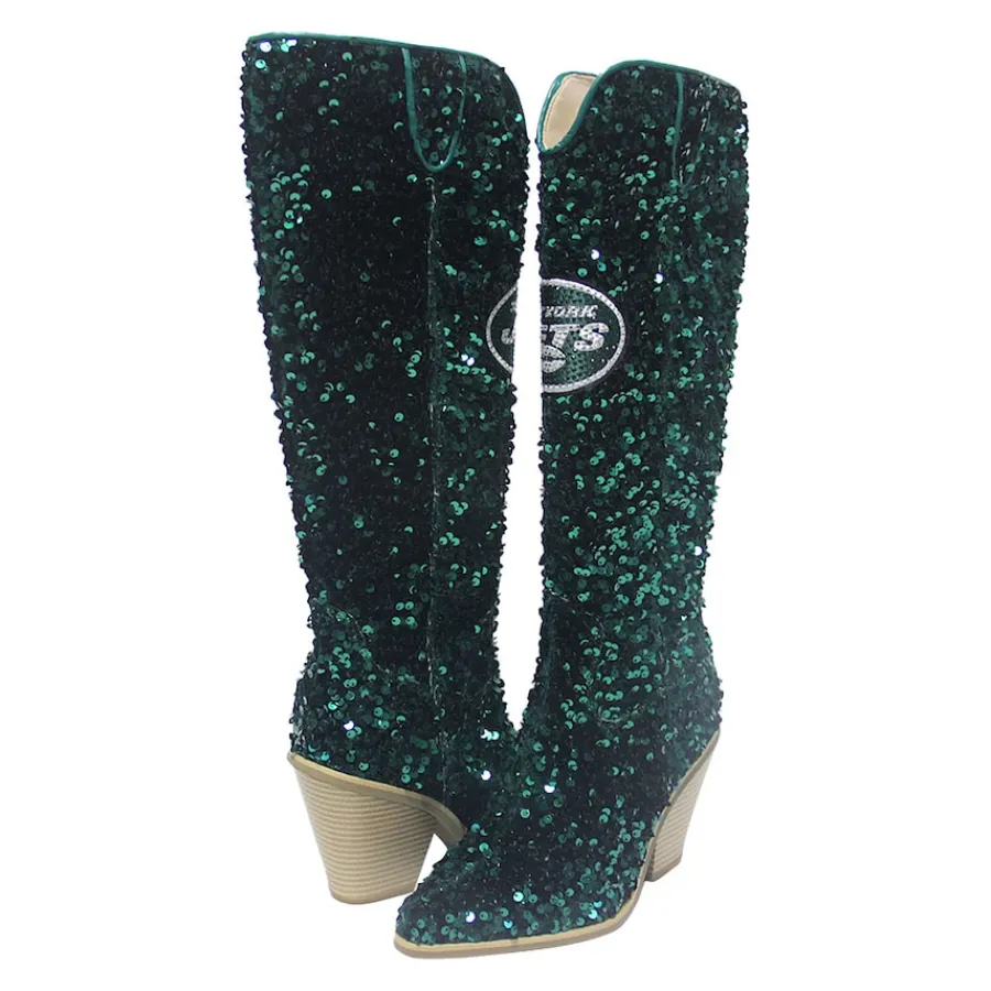 Women New York Jets Shoes & Socks^Women's Cuce Green Knee-High Sequin Boots