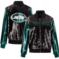 Women New York Jets Jackets^Women's Cuce Black/Green Two-Tone Sequin Full-Zip Jacket