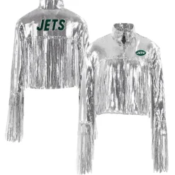 Women New York Jets Jackets^Women's Cuce Silver Sequin Fringe Blazer