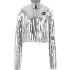 Women New York Jets Jackets^Women's Cuce Silver Sequin Fringe Blazer