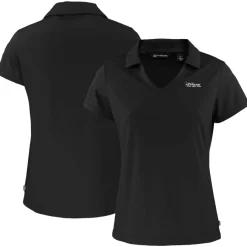 Women New York Jets Polos^Women's Cutter & Buck Black Throwback Daybreak Eco Recycled V-Neck Polo