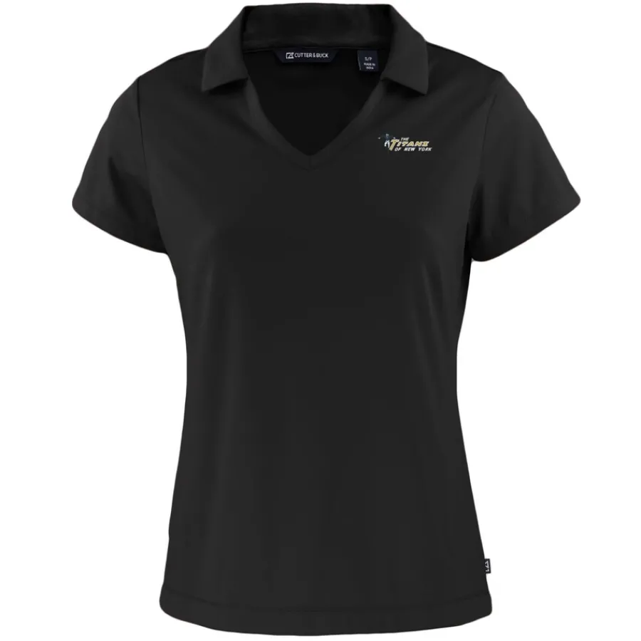 Women New York Jets Polos^Women's Cutter & Buck Black Throwback Daybreak Eco Recycled V-Neck Polo