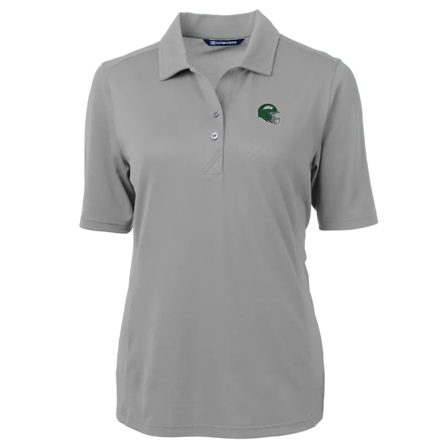 Women New York Jets Polos^Women's Cutter & Buck Gray DryTec Virtue Eco Pique Recycled Polo