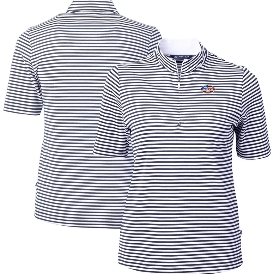 Women New York Jets Sweaters & Dress Shirts^Women's Cutter & Buck Navy DryTec Virtue Eco Pique Stripe Recycled Polo