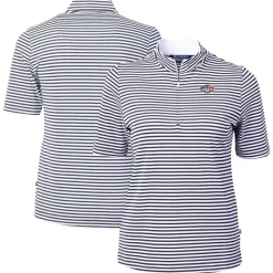 Women New York Jets Sweaters & Dress Shirts^Women's Cutter & Buck Navy DryTec Virtue Eco Pique Stripe Recycled Polo