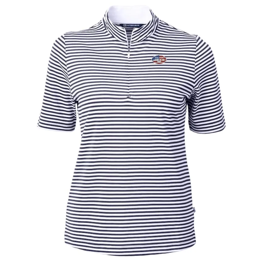 Women New York Jets Sweaters & Dress Shirts^Women's Cutter & Buck Navy DryTec Virtue Eco Pique Stripe Recycled Polo