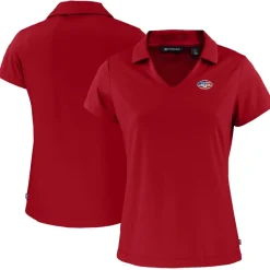 Women New York Jets Polos^Women's Cutter & Buck Red Daybreak Eco Recycled V-neck Polo