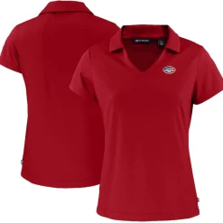 Women New York Jets Polos^Women's Cutter & Buck Red Daybreak Eco Recycled V-neck Polo