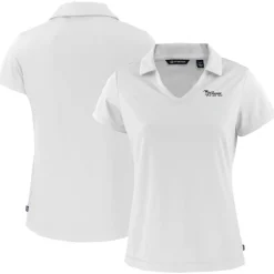 Women New York Jets Polos^Women's Cutter & Buck White Throwback Daybreak Eco Recycled V-Neck Polo