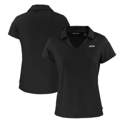 Women New York Jets Polos^Women's Cutter & Buck Black Monochromatic Logo Daybreak Eco Recycled V-Neck Polo