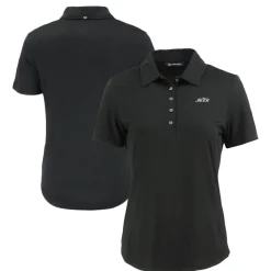 Women New York Jets Polos^Women's Cutter & Buck Black Monochromatic Logo Coastline Epic Comfort Eco Recycled Polo